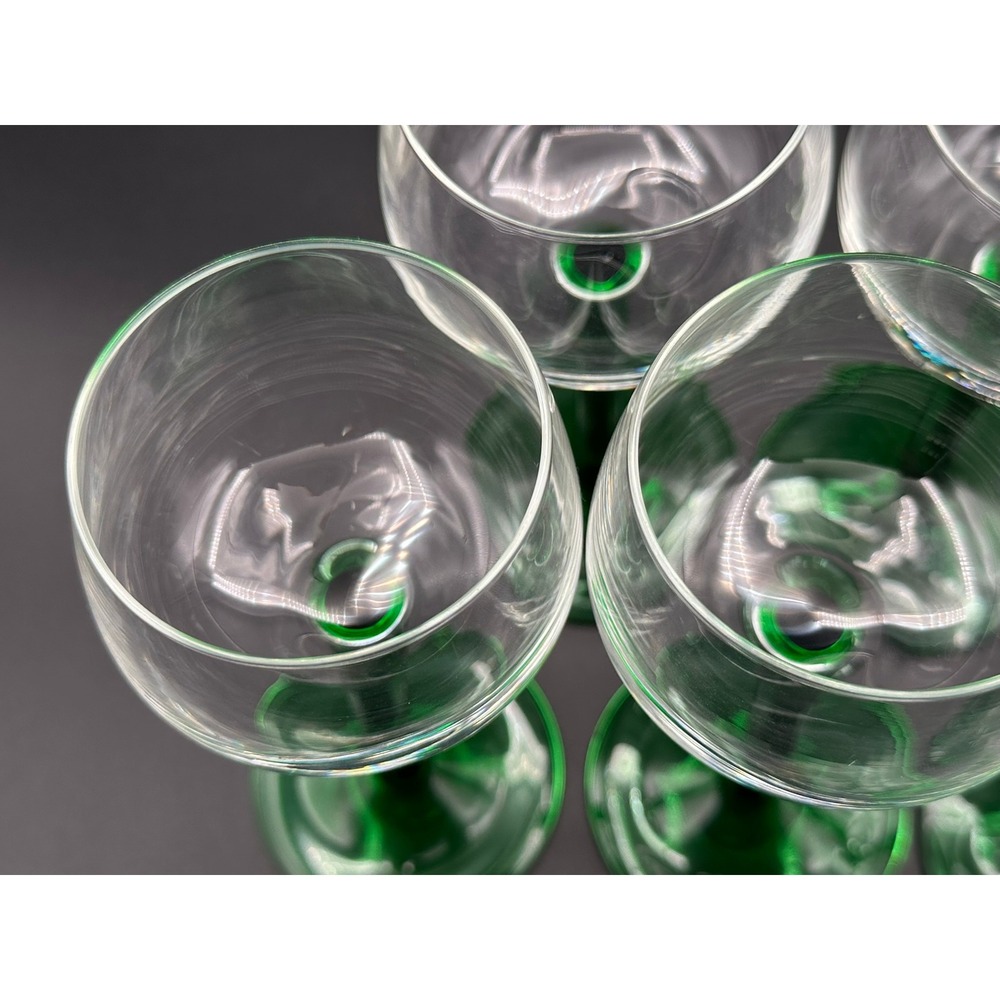 Set of 6 Vintage Luminarc Emerald Green Stem Wine Glasses France MCM Glassware - Picture 4 of 10